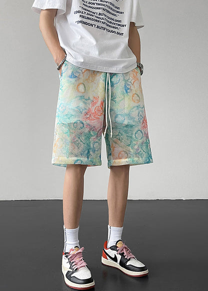 Gradient Color Hollow Out Pockets Ice Silk Shorts Summer
