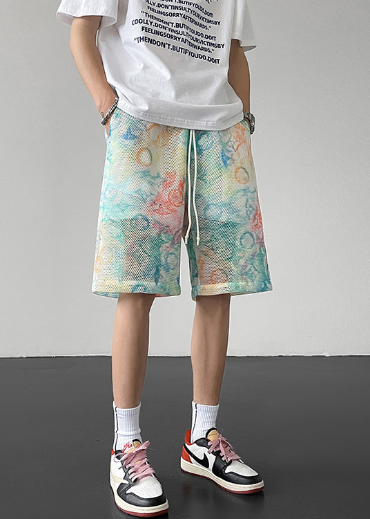 Gradient Color Hollow Out Pockets Ice Silk Shorts Summer