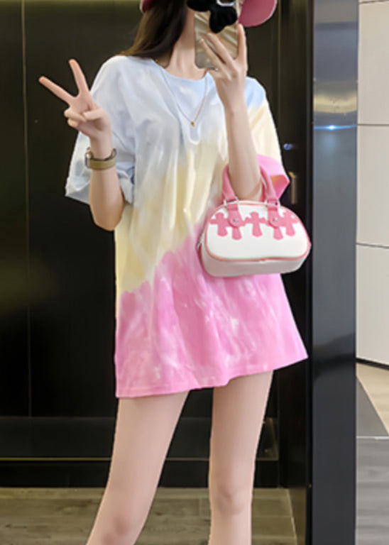 Gradient Color O Neck Tie Dye Cotton T Shirts Summer