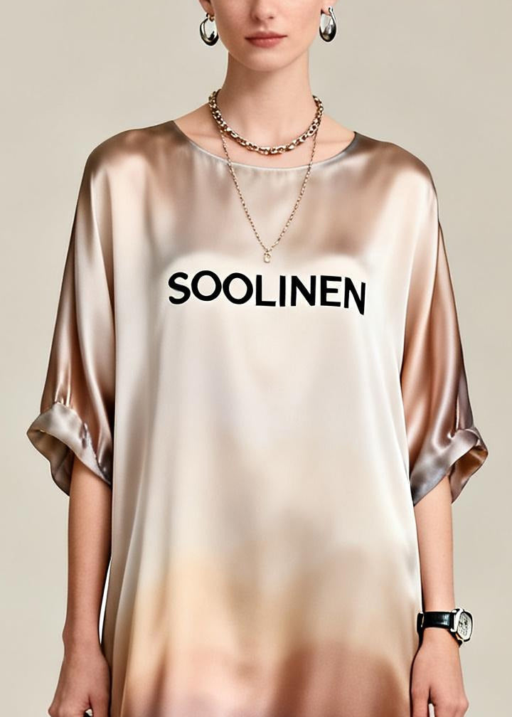 Gradient Color Oversized Draping Silk Dress Summer