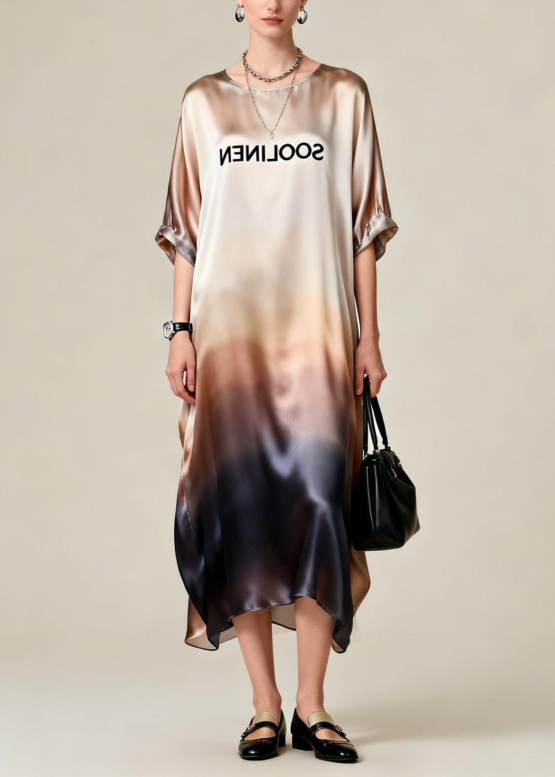 Gradient Color Oversized Draping Silk Dress Summer