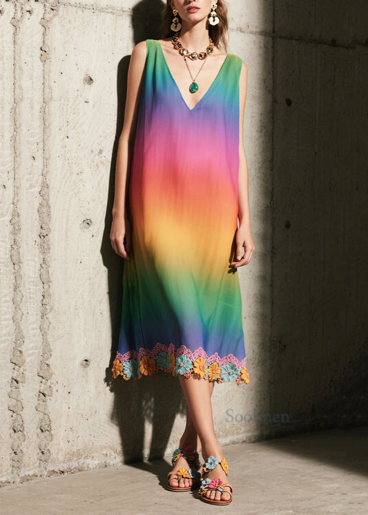 Gradient Color Patchwork Lace Sundress Summer