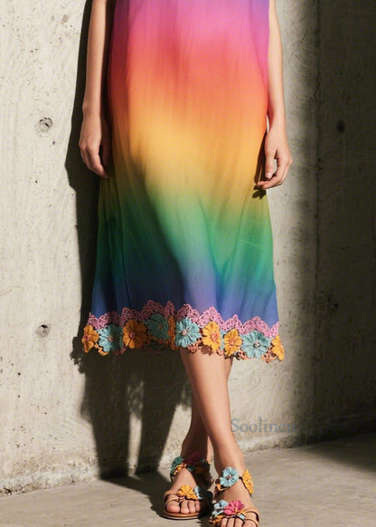 Gradient Color Patchwork Lace Sundress Summer