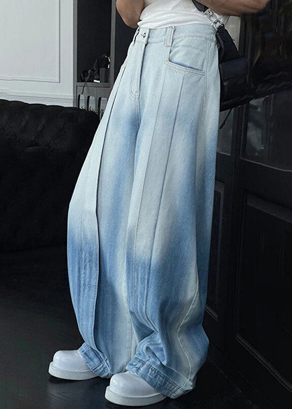 Gradient Color Pockets High Waist Denim Wide Leg Pants Summer