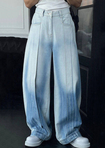 Gradient Color Pockets High Waist Denim Wide Leg Pants Summer