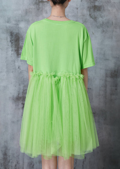 Grass Green Oversized Patchwork Tulle Mini Dresses Summer