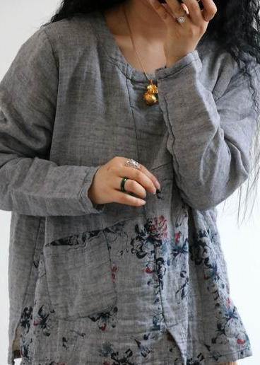 Chic Gray U Neck Top Spring