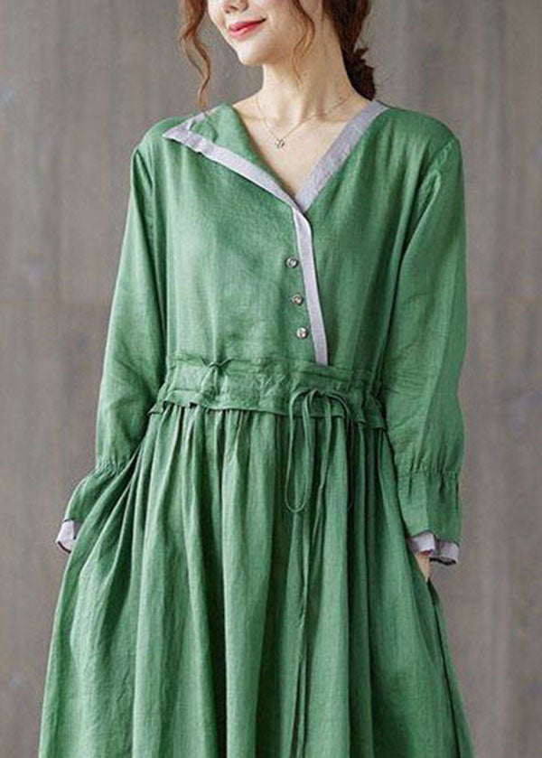 Green Asymmetrical Design Tie Waist Cotton Holiday Dress Spring