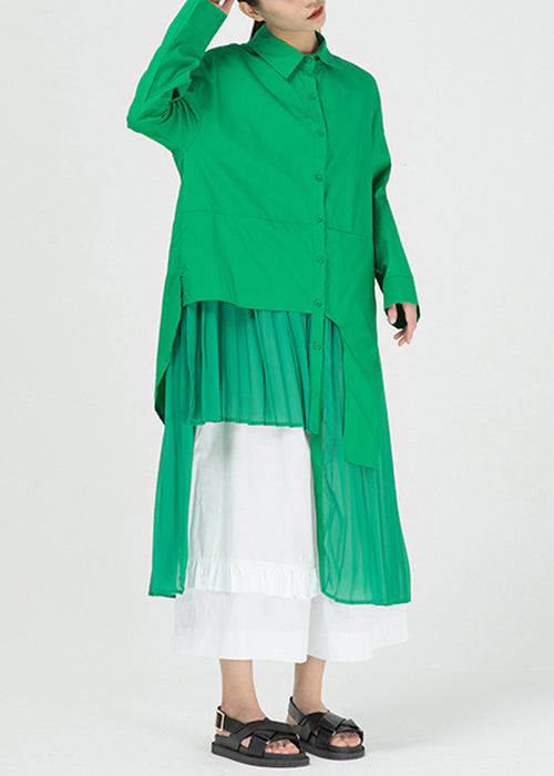 Green Asymmetrical Patchwork Cotton Shirts Dresses Spring