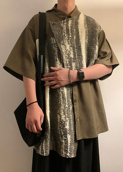 Green Asymmetrical Patchwork Cotton Shirts Summer