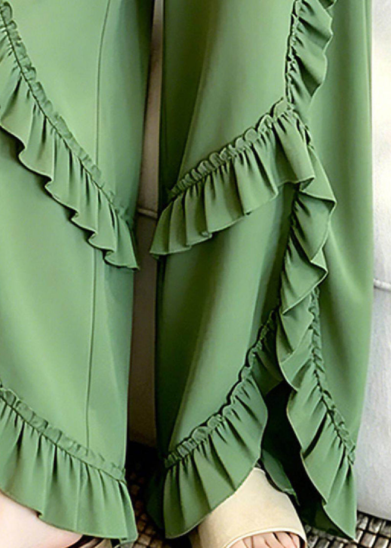 Green Asymmetrical Ruffled Patchwork Pants
