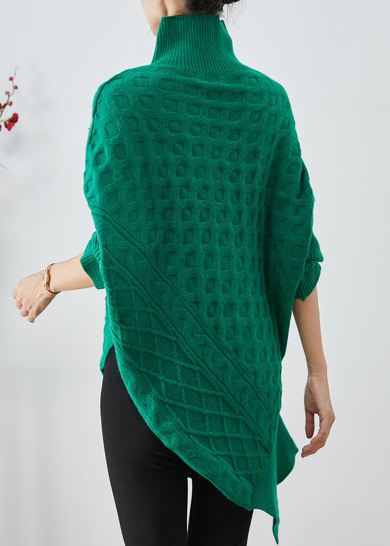 Green Asymmetrical Zippered Knit Short Sweater Fall