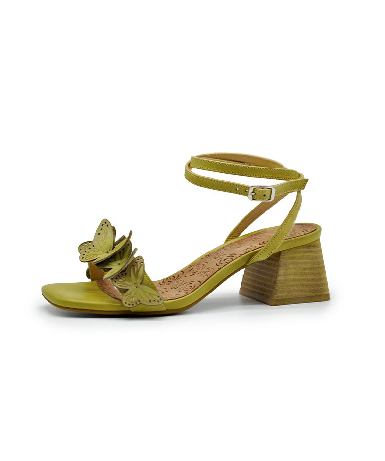 Green Butterfly Splicing Chunky Heel Sandals Peep Toe
