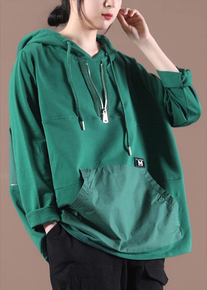 Chic Green Casual Loose Sweatshirts Top