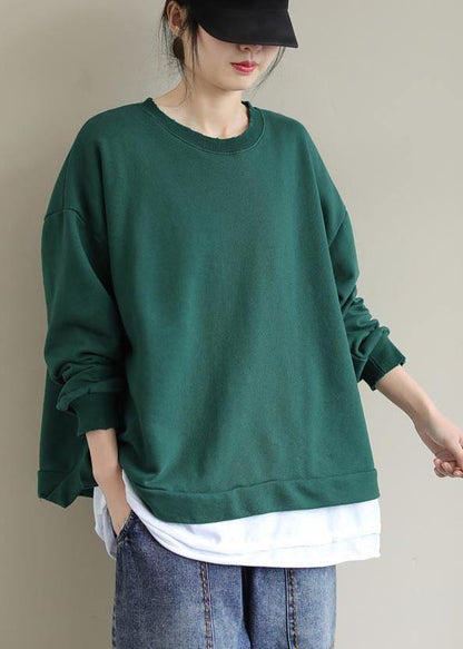 Chic Green Clothes For Women O Neck False Two Pieces Loose Spring Shirt