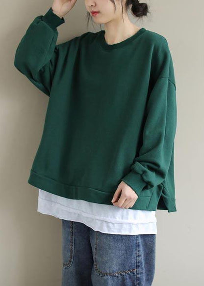 Chic Green Clothes For Women O Neck False Two Pieces Loose Spring Shirt