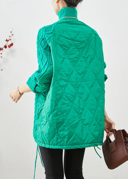 Green High Neck Thick Patchwork Knit Sweaters Winter