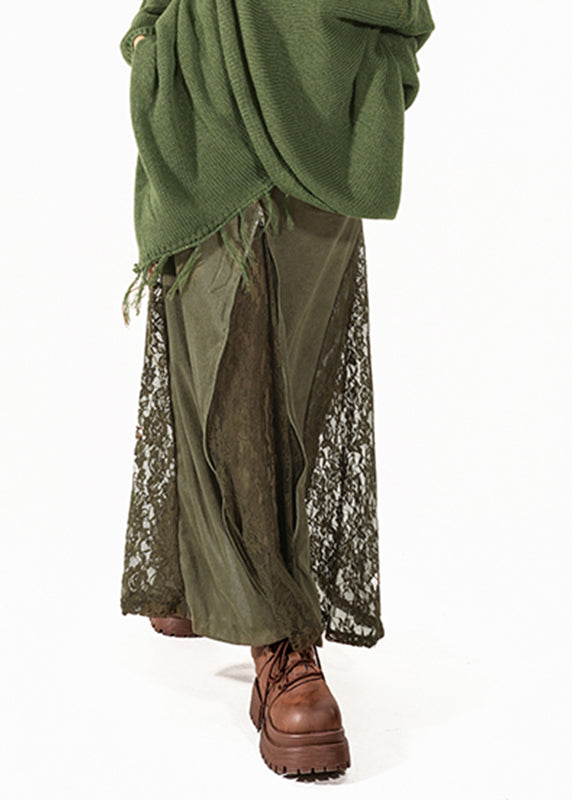 Green High Waist Maxi Skirt Summer Lace Patchwork