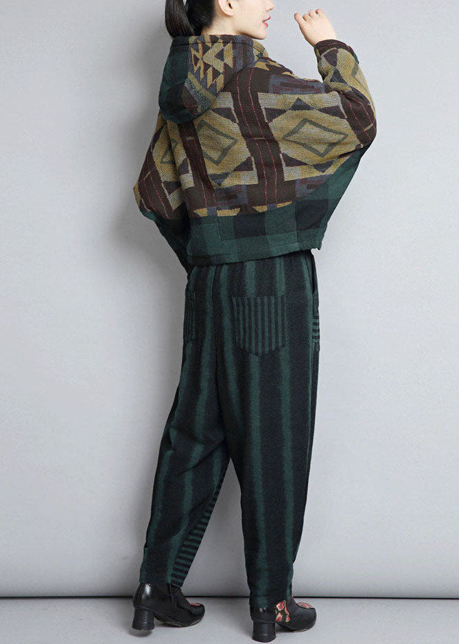 Green Hooded Patchwork Oriental Button Fine Cotton Filled Jackets Winter