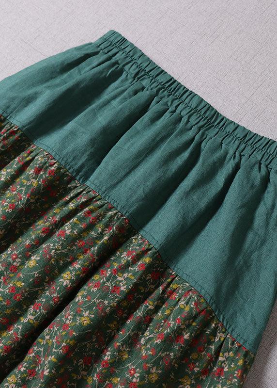 Green Lace Patchwork Print Skirts Winter