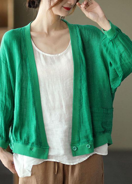 Chic Green Loose Retro V Neck Fall Blouses Long Sleeve