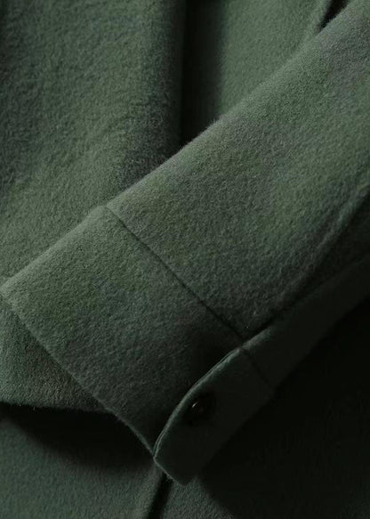 Green Peter Pan Collar Button Pockets Patchwork Woolen Coats Fall