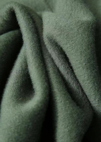Green Peter Pan Collar Button Pockets Patchwork Woolen Coats Fall
