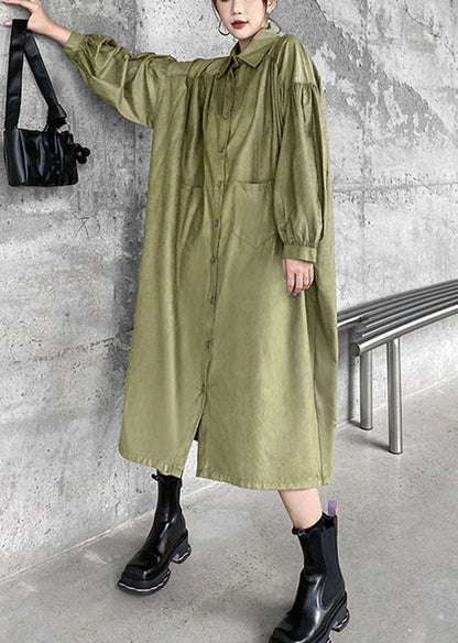 Green Peter Pan Collar Patchwork Cotton Shirt Dress Spring