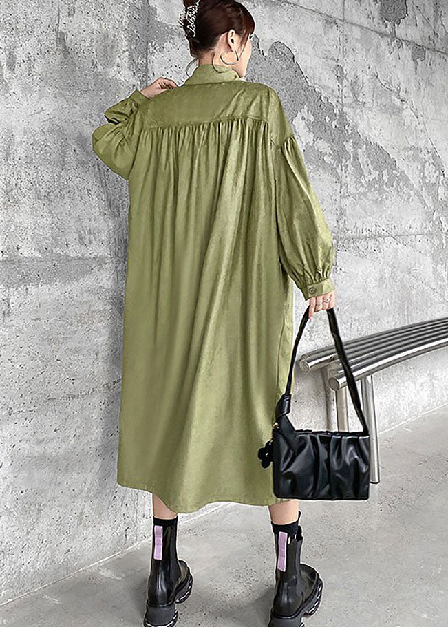 Green Peter Pan Collar Patchwork Cotton Shirt Dress Spring