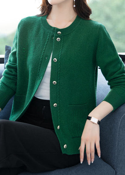 Green Pockets Button Patchwork Thick Wool Loose Coat Fall