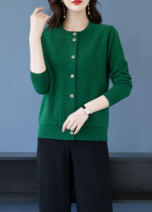 Green Pockets Button Patchwork Thick Wool Loose Coat Fall