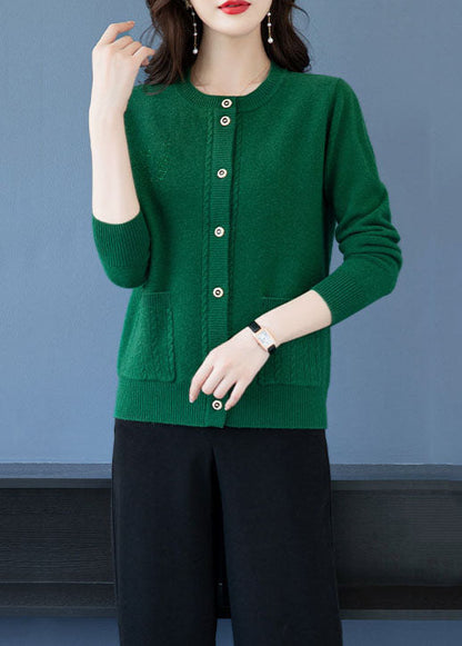 Green Pockets Button Patchwork Thick Wool Loose Coat Fall