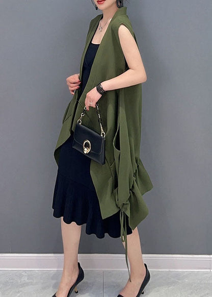 Green Pockets Cinched Patchwork Cotton Vest Sleeveless