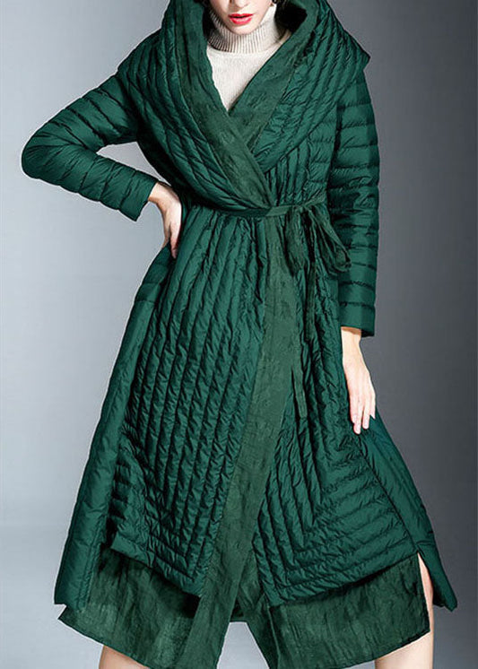 Green Pockets Print Winter Duck Down Coat