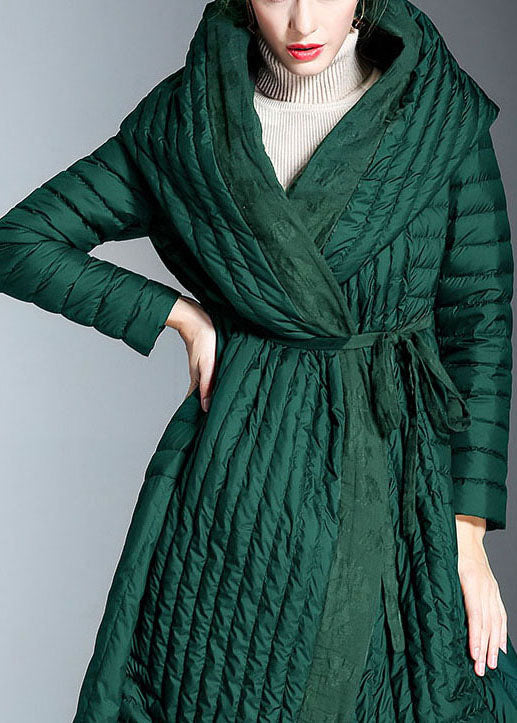 Green Pockets Print Winter Duck Down Coat
