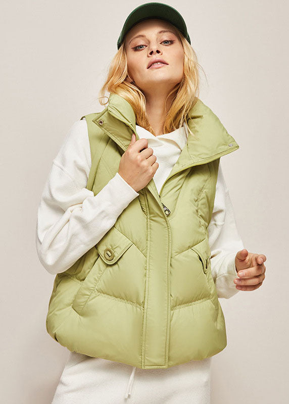 Green Stand Collar Zip Up Separable Duck Down Puffer Jacket Winter