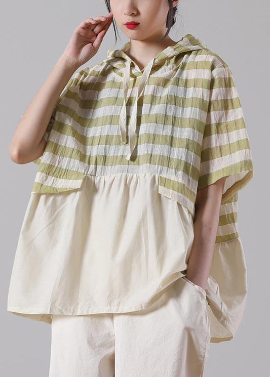 Green Striped Oversize Cotton Linen Summer Shirt