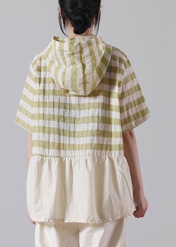Green Striped Oversize Cotton Linen Summer Shirt