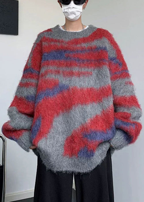 Green Striped Patchwork Knit Sweaters Winter