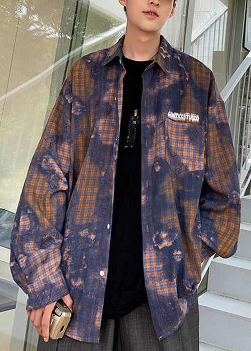 Green Tie Dye Plaid Oversized Cotton Shirts Spring