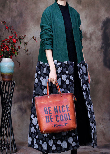 Green V Neck Patchwork Cashmere Coats Winter