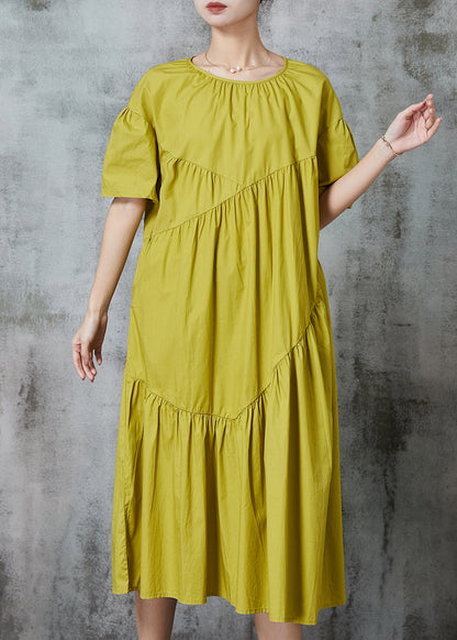 Green Wrinkled Patchwork Cotton Long Dresses Summer