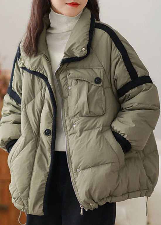 Green Zip Up Patchwork Duck Down Puffer Jacket Winter
