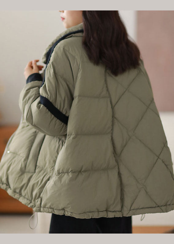 Green Zip Up Patchwork Duck Down Puffer Jacket Winter