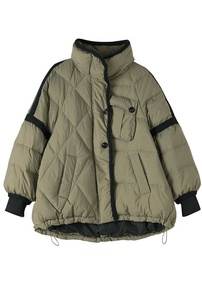 Green Zip Up Patchwork Duck Down Puffer Jacket Winter