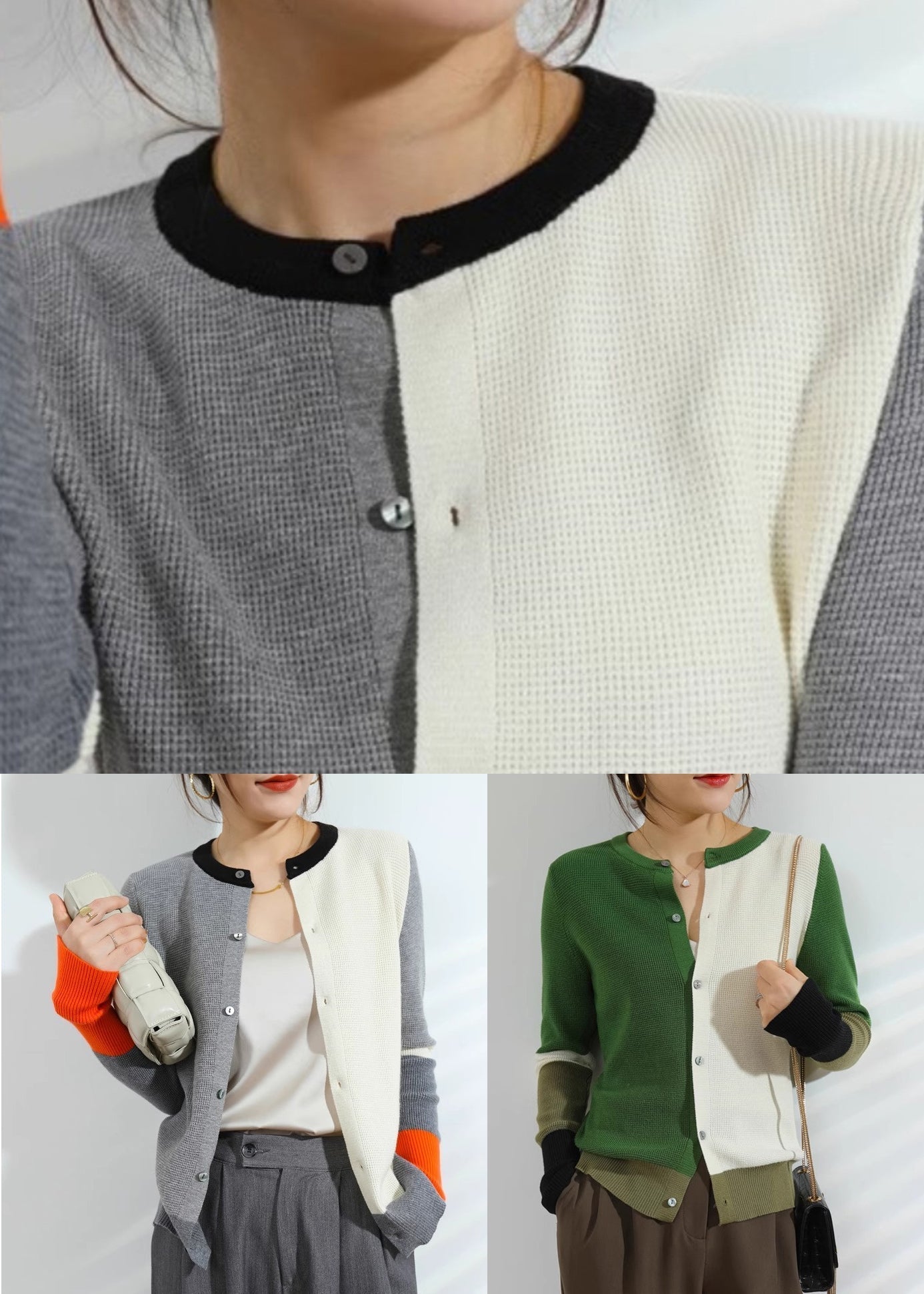 Grey Asymmetrical Button Knit Cardigans Fall
