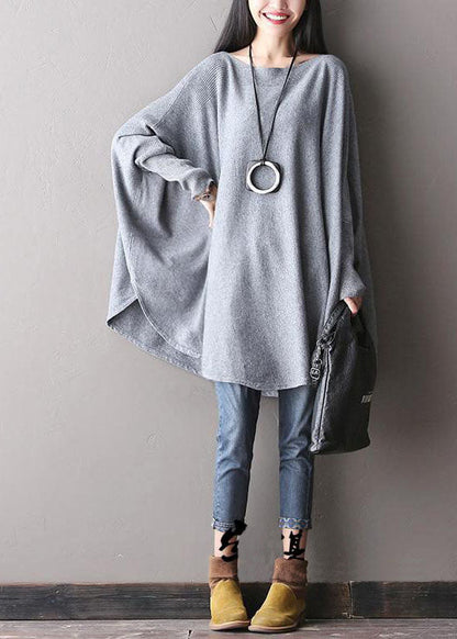 Grey Bat Wing Sleeve Fall Wool Sweater