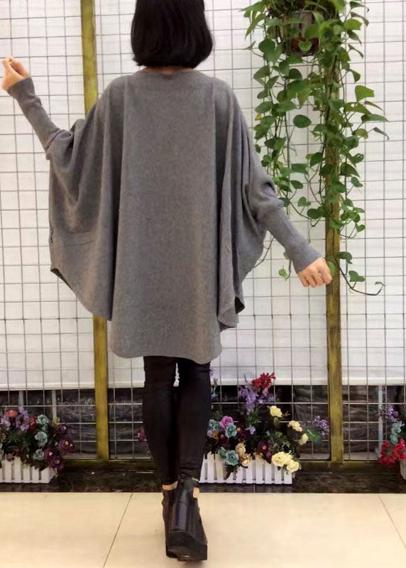 Grey Bat Wing Sleeve Fall Wool Sweater