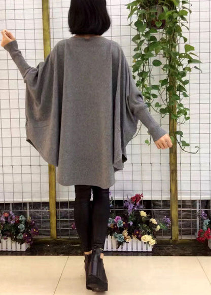 Grey Bat Wing Sleeve Fall Wool Sweater