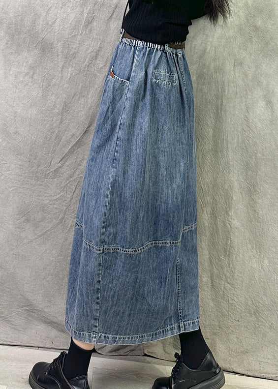 Grey Blue Pockets Patchwork Denim Skirts Spring